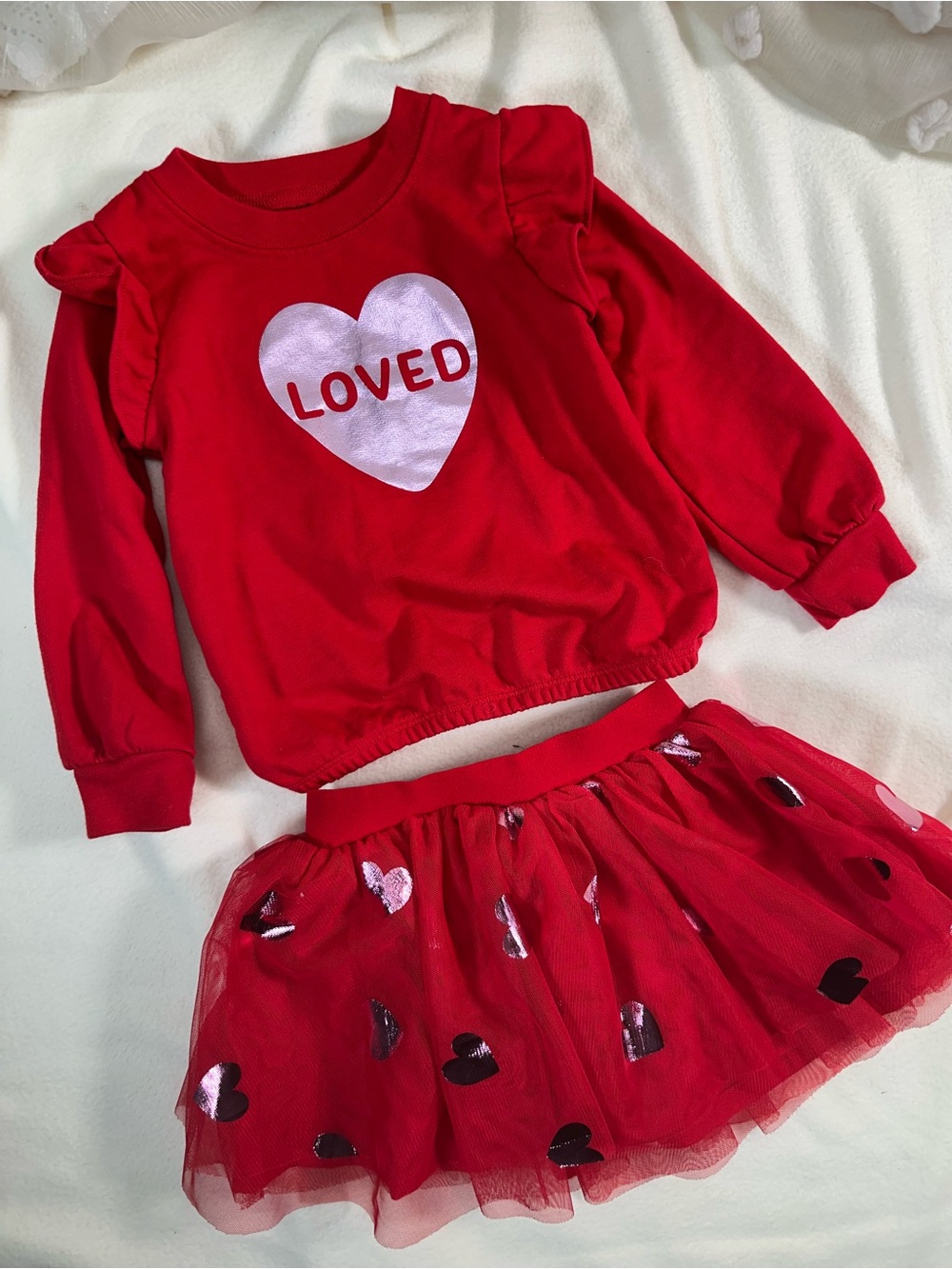 NWOT Carter's Bright Red Heart Sweatshirt & Tulle Skirt Set Size 2T